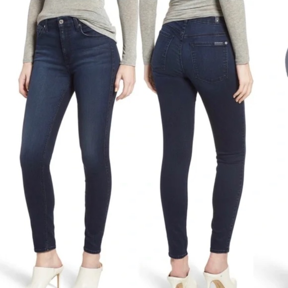 7 for All Mankind b(air) The Ankle Skinny Dark Blue Jeans - Picture 1 of 5